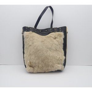 Rebecca Minkoff Cream Fur and Black Leather Shoulder Purse Tote - Free Shipping
